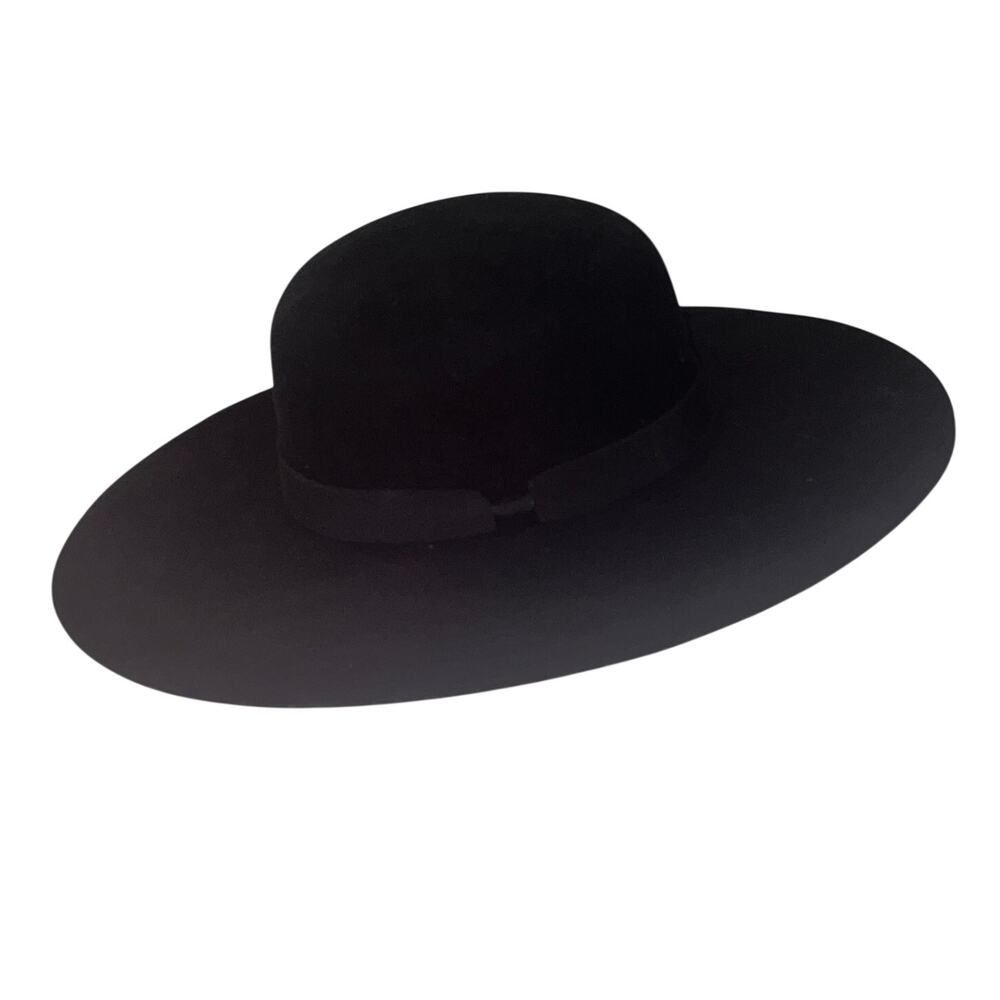 RDR Black Felt Wide Brim Hat - Undertaker Style - Open Crown Western Size: 7